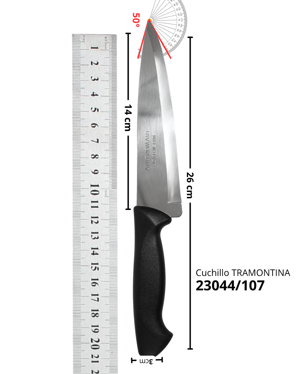 Set de 7 Cuchillos de Cocina y Carne de Acero Inoxidable con Mango Negro Ergonómico