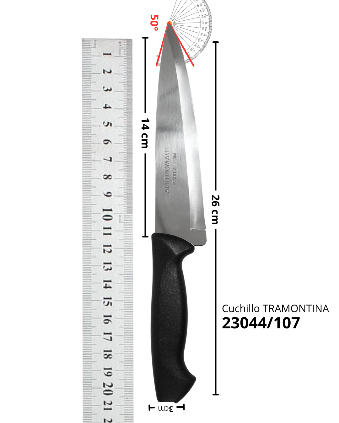 Set de 7 Cuchillos de Cocina y Carne de Acero Inoxidable con Mango Negro Ergonómico