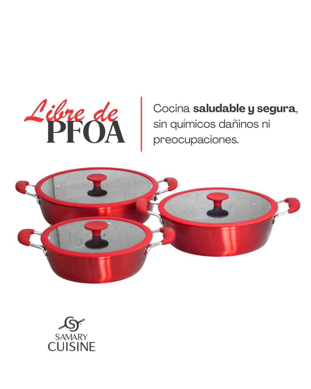 Set de Ollas de Cerámica Antiadherente AIKCWS6 - ALPHINE CUISINE 6 pz tapa plana