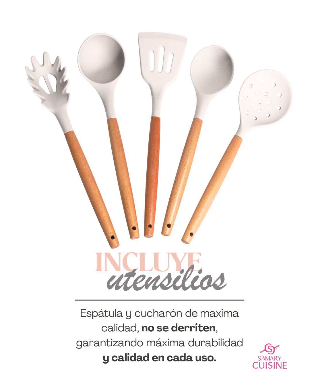 Bateria Ceramica Dore C/vaporera Y Utensilios Mangos Dorado