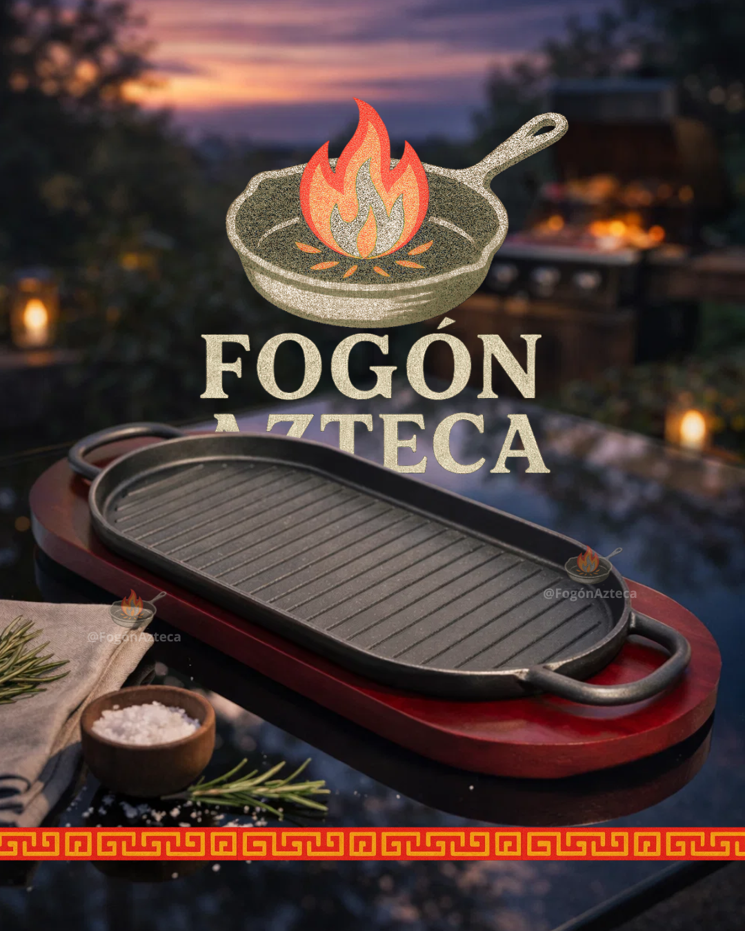 Grill Ovalado 38, 42  cm de hierro c/ tabla - GRILL