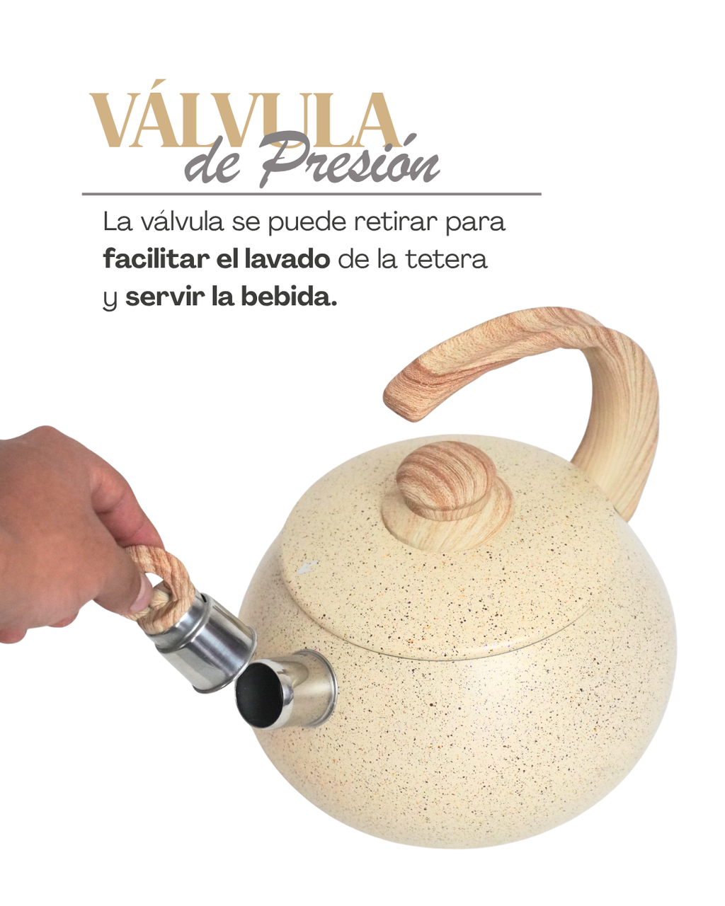 Tetera Pastel NEWARE 1 pz con Silbato | Acabado Tipo Mármol Antiadherente | Asa Ergonómica Tipo Madera | Calentado Rápido | Apta para Estufa de Gas, Eléctrica e Inducción | Diseño Moderno y Elegante