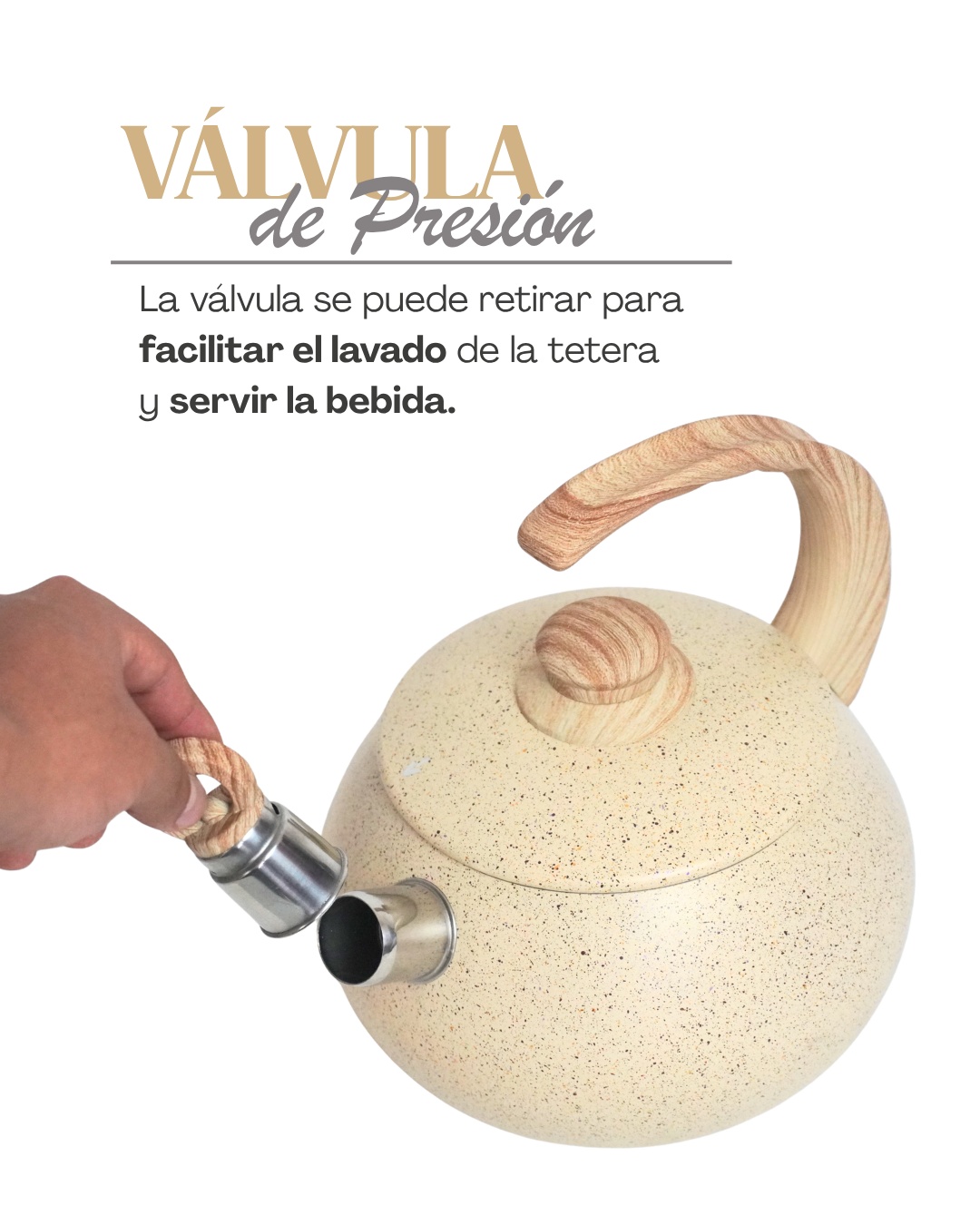 Tetera Pastel NEWARE 1 pz con Silbato | Acabado Tipo Mármol Antiadherente | Asa Ergonómica Tipo Madera | Calentado Rápido | Apta para Estufa de Gas, Eléctrica e Inducción | Diseño Moderno y Elegante