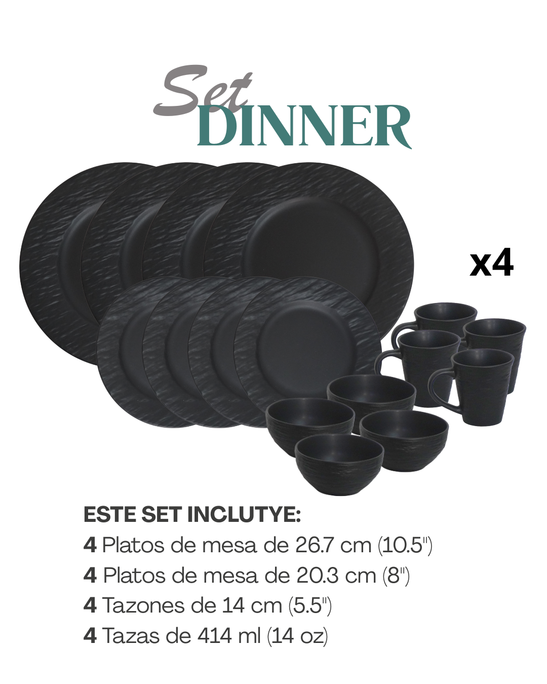 Vajilla Lava Stone 16 pz