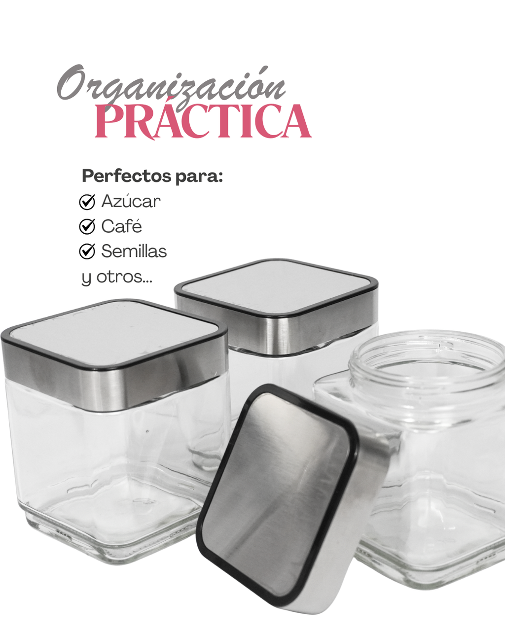 Azucareros de vidrio Cuadrado 41714 - CANISTER 3 pz
