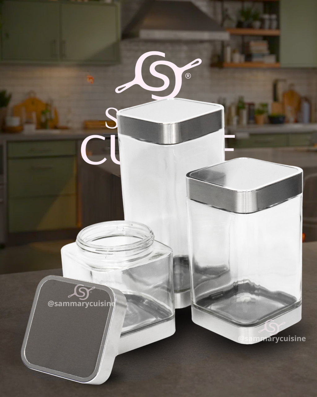 Azucarero de Vidrio Cuadrado 41719  diferentes tamaños - CANISTER 3 pz