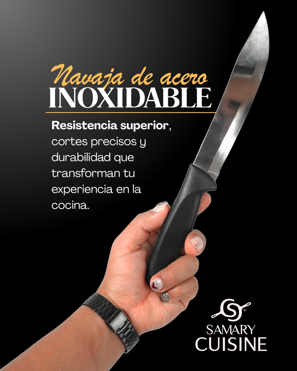 Set de 7 Cuchillos de Cocina y Carne de Acero Inoxidable con Mango Negro Ergonómico