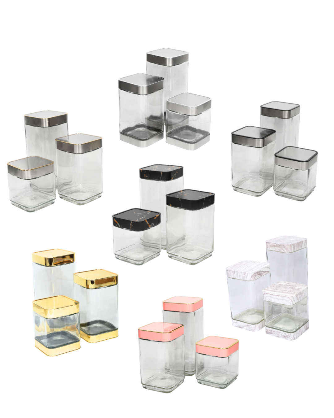 Azucarero de Vidrio Cuadrado 41719  diferentes tamaños - CANISTER 3 pz
