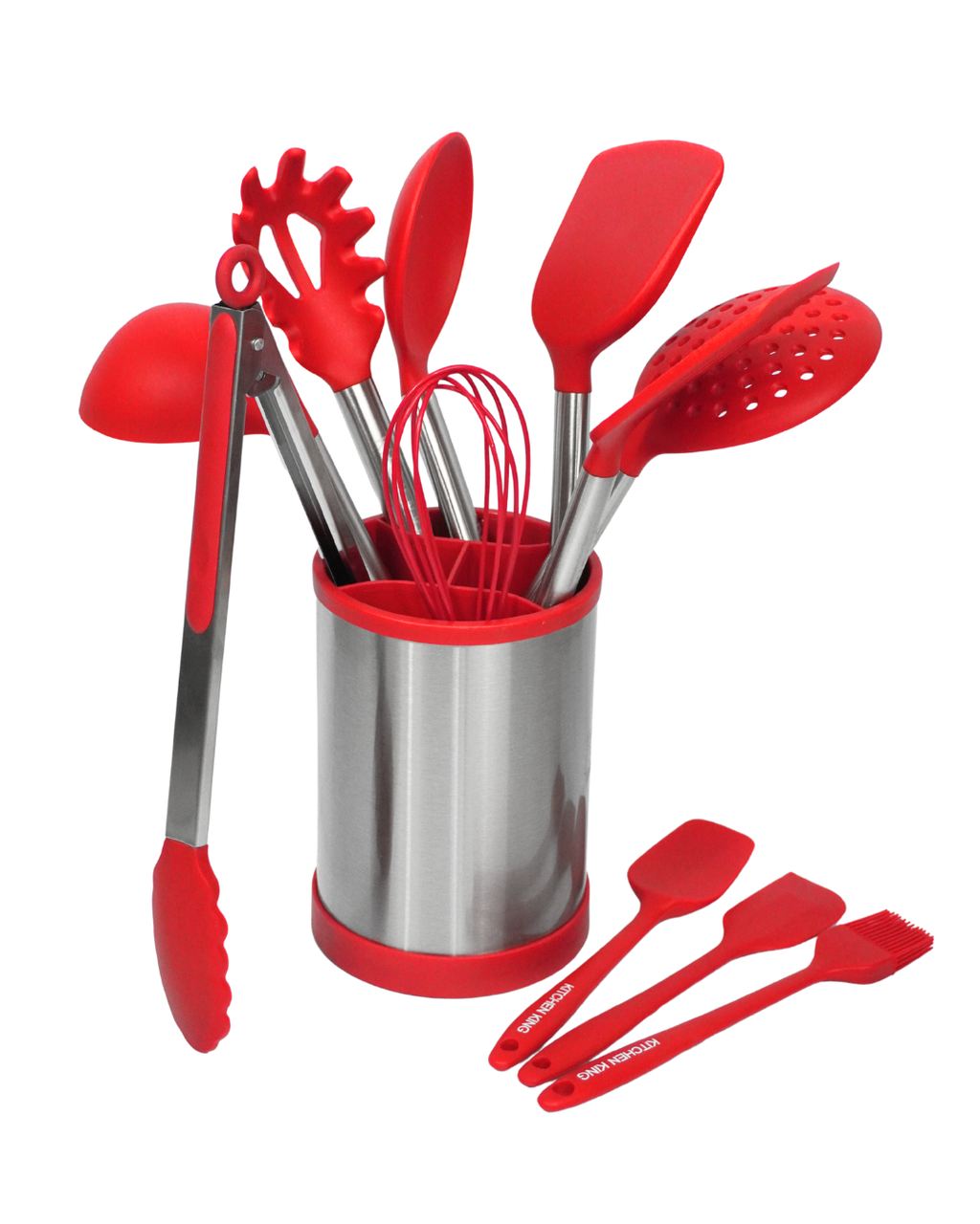 Set de Utensilios de Cocina de Silicona con Mangos de Acero Inoxidable - KITCHEN KING 12