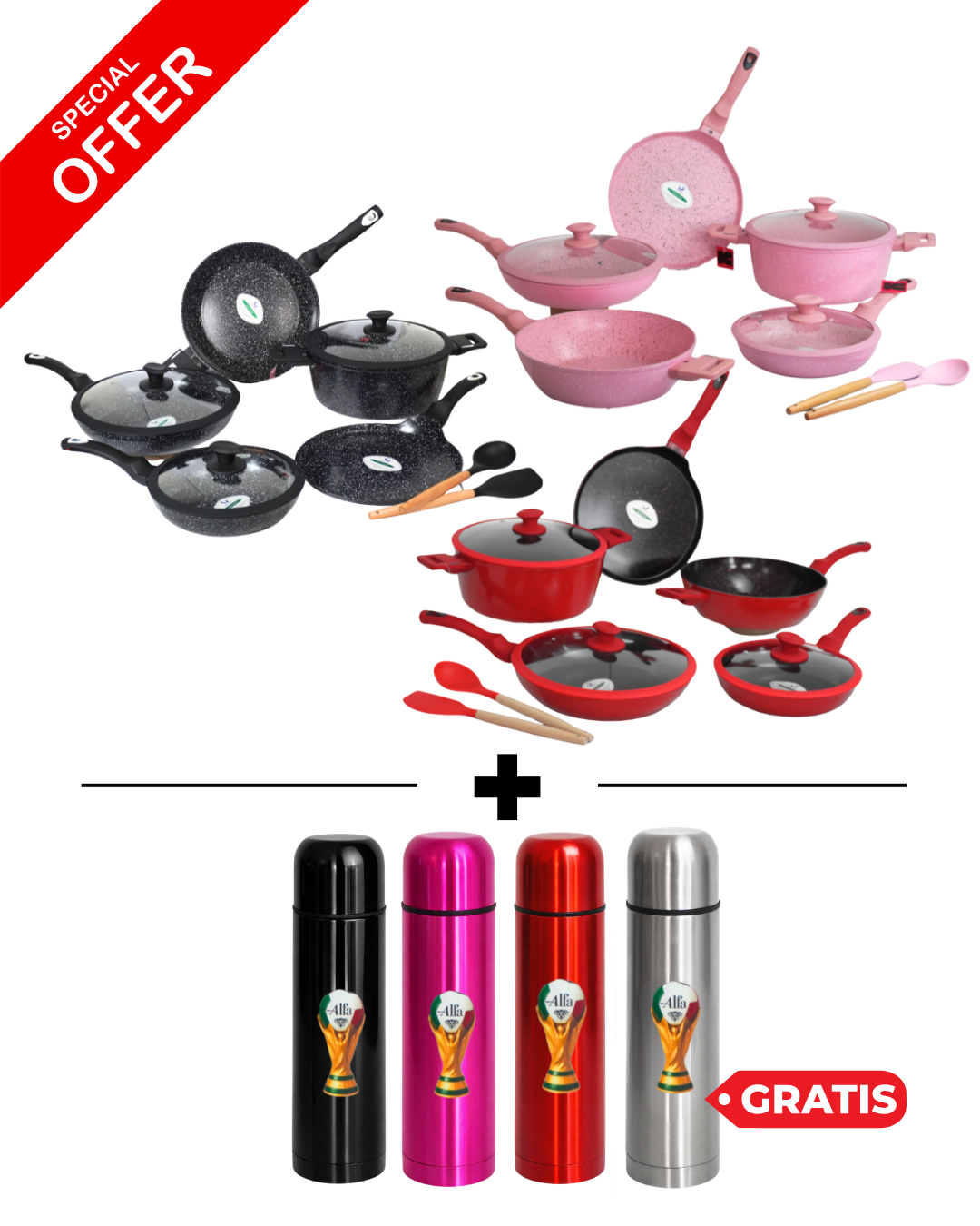 PROMOCIÓN Batería de Cocina Cerámica Atenas KUCHE 10 pz + Termo de Acero Inoxidable GRATIS