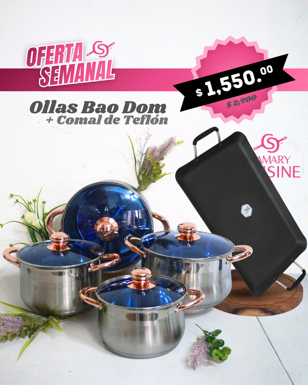 Juego de ollas BAO DOM 8 piezas + Comal de regalo