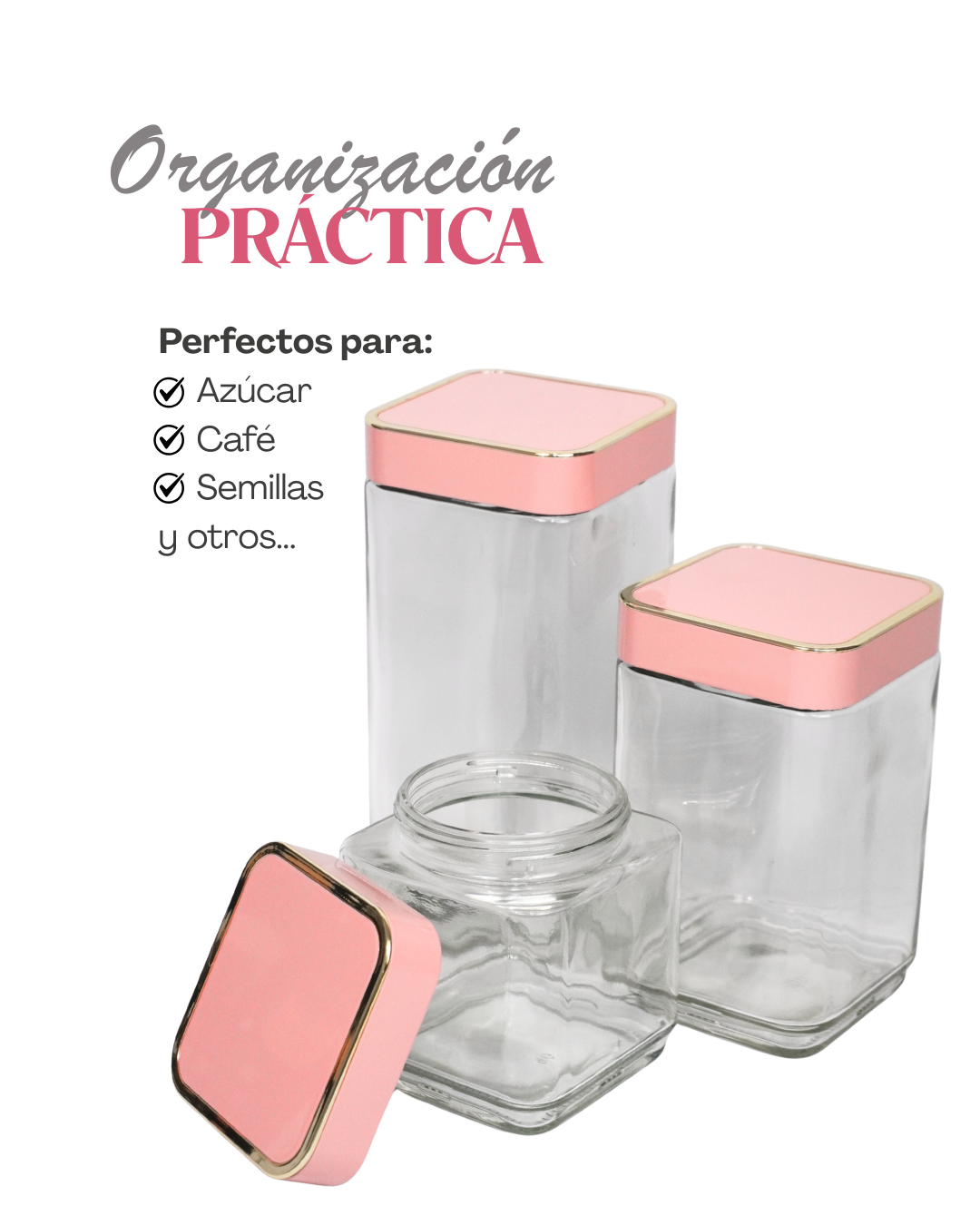 Azucarero de Vidrio Cuadrado 41719  diferentes tamaños - CANISTER 3 pz