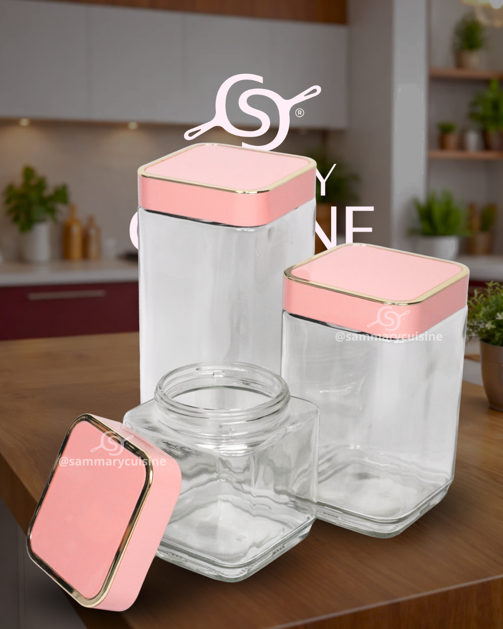 Azucarero de Vidrio Cuadrado 41719  diferentes tamaños - CANISTER 3 pz