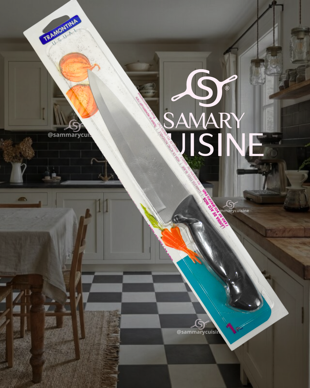 Set de 7 Cuchillos de Cocina y Carne de Acero Inoxidable con Mango Negro Ergonómico