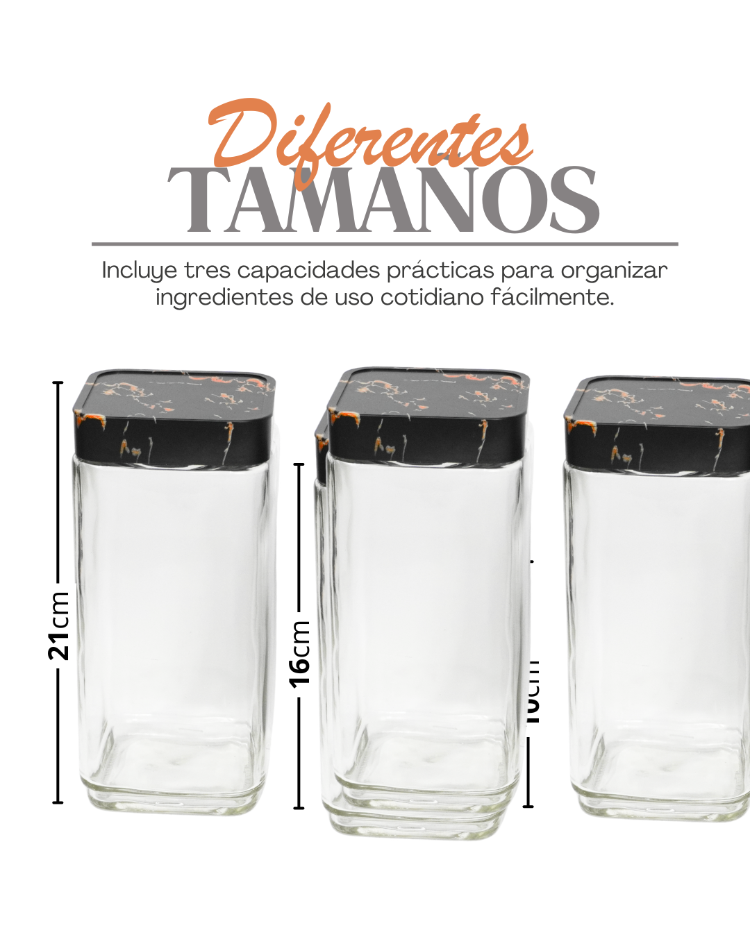 Azucarero de Vidrio Cuadrado 41719  diferentes tamaños - CANISTER 3 pz