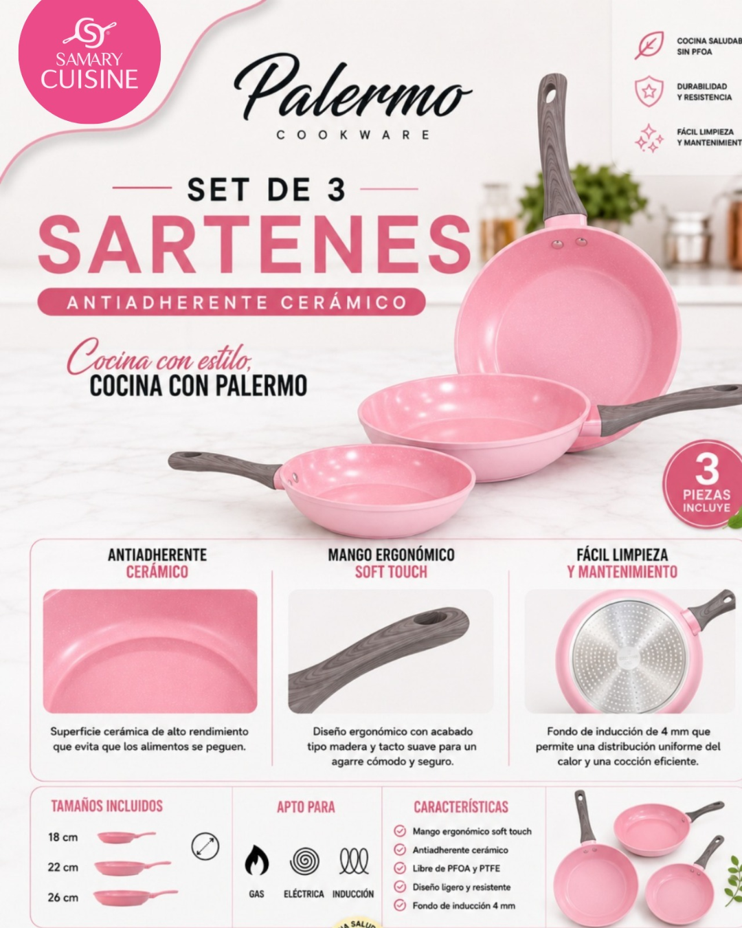 Sartenes de Cerámica Palermo - ALFA 3 pz