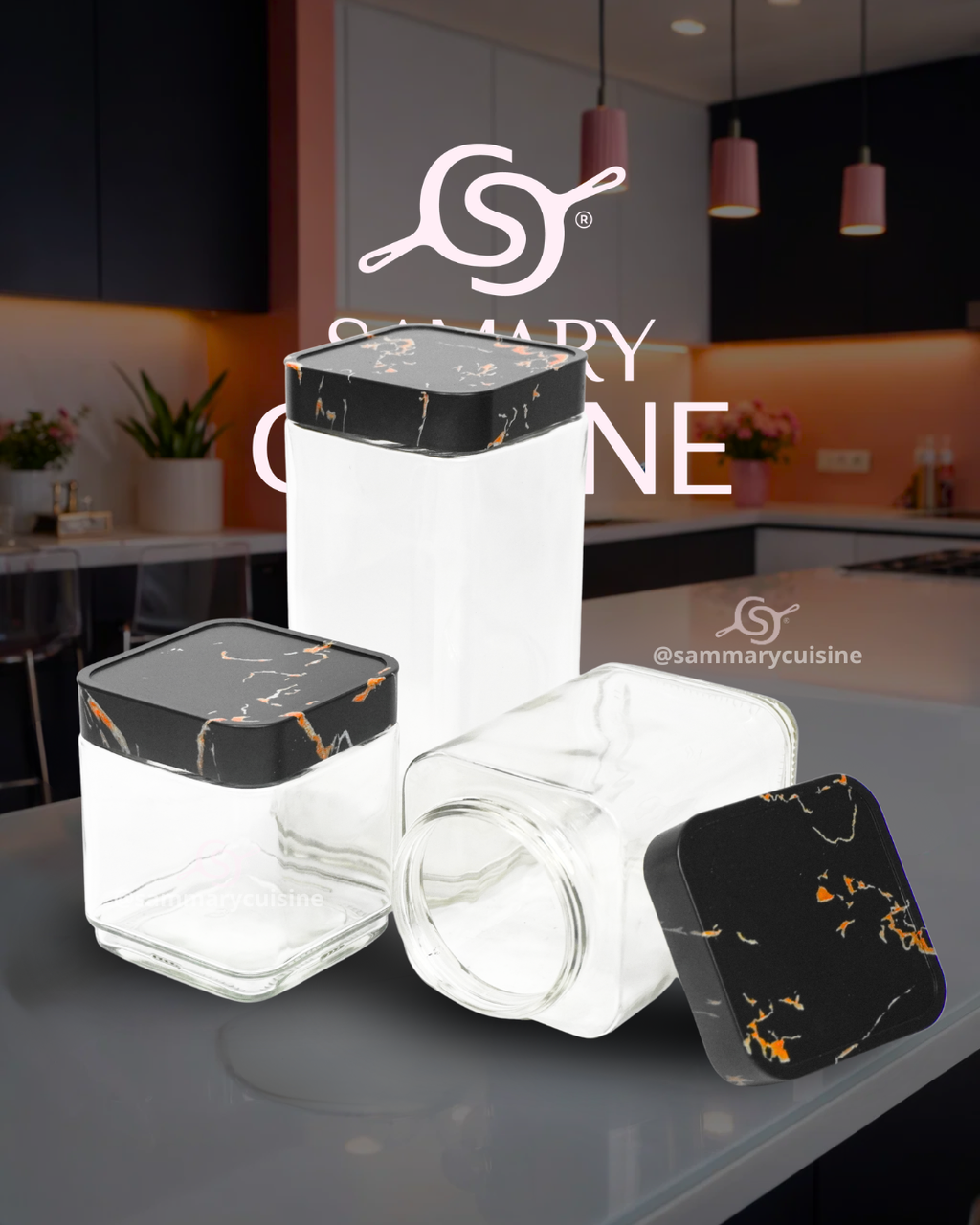 Azucarero de Vidrio Cuadrado 41719  diferentes tamaños - CANISTER 3 pz
