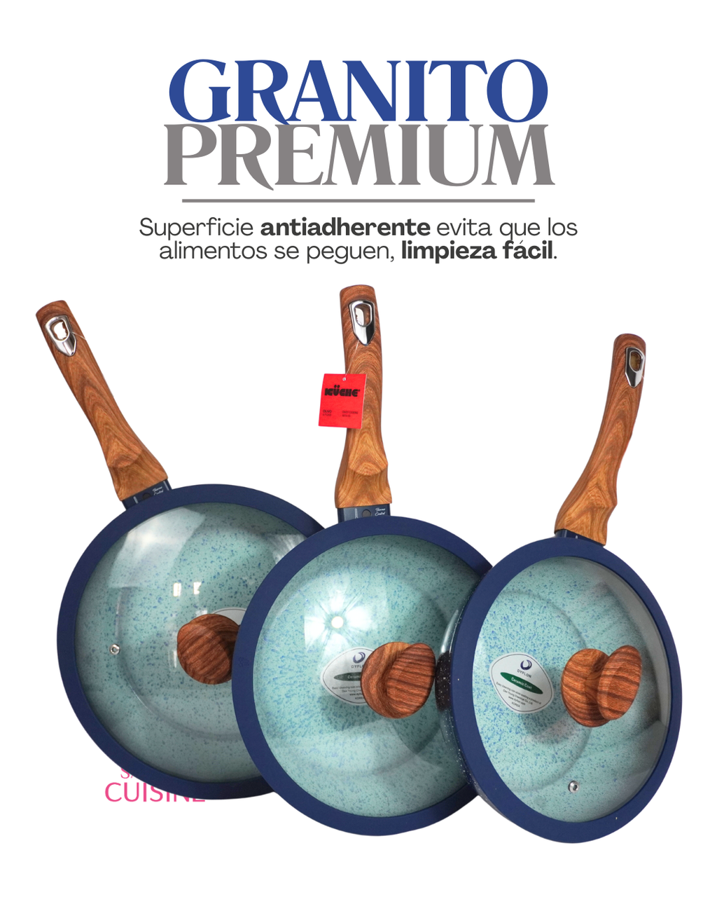 Juego de sartenes olivo ceramica premium 6 piezas 24, 26 y 28 cm
