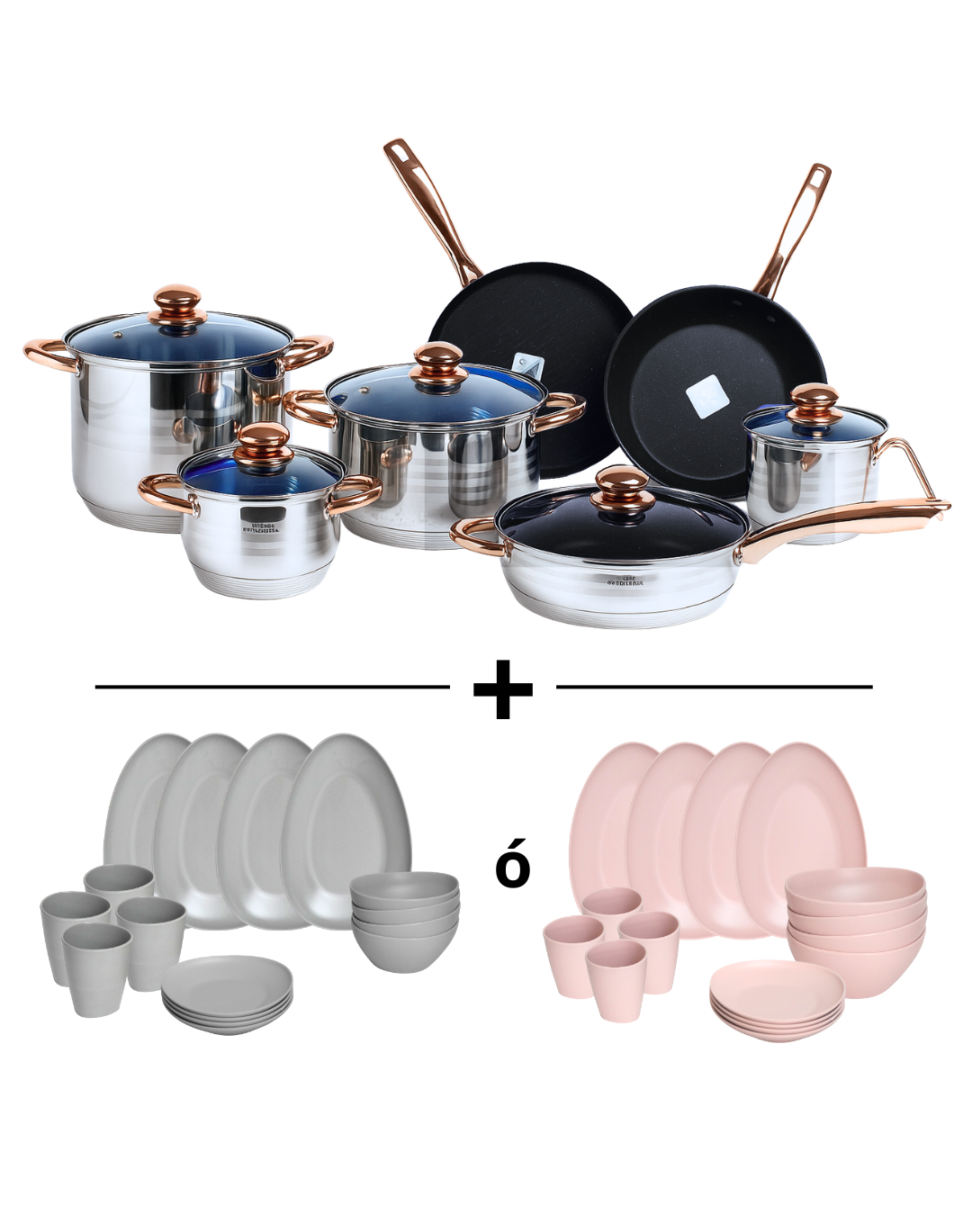 PROMOCIÓN Batería de cocina de acero inoxidable + Vajilla de melamina