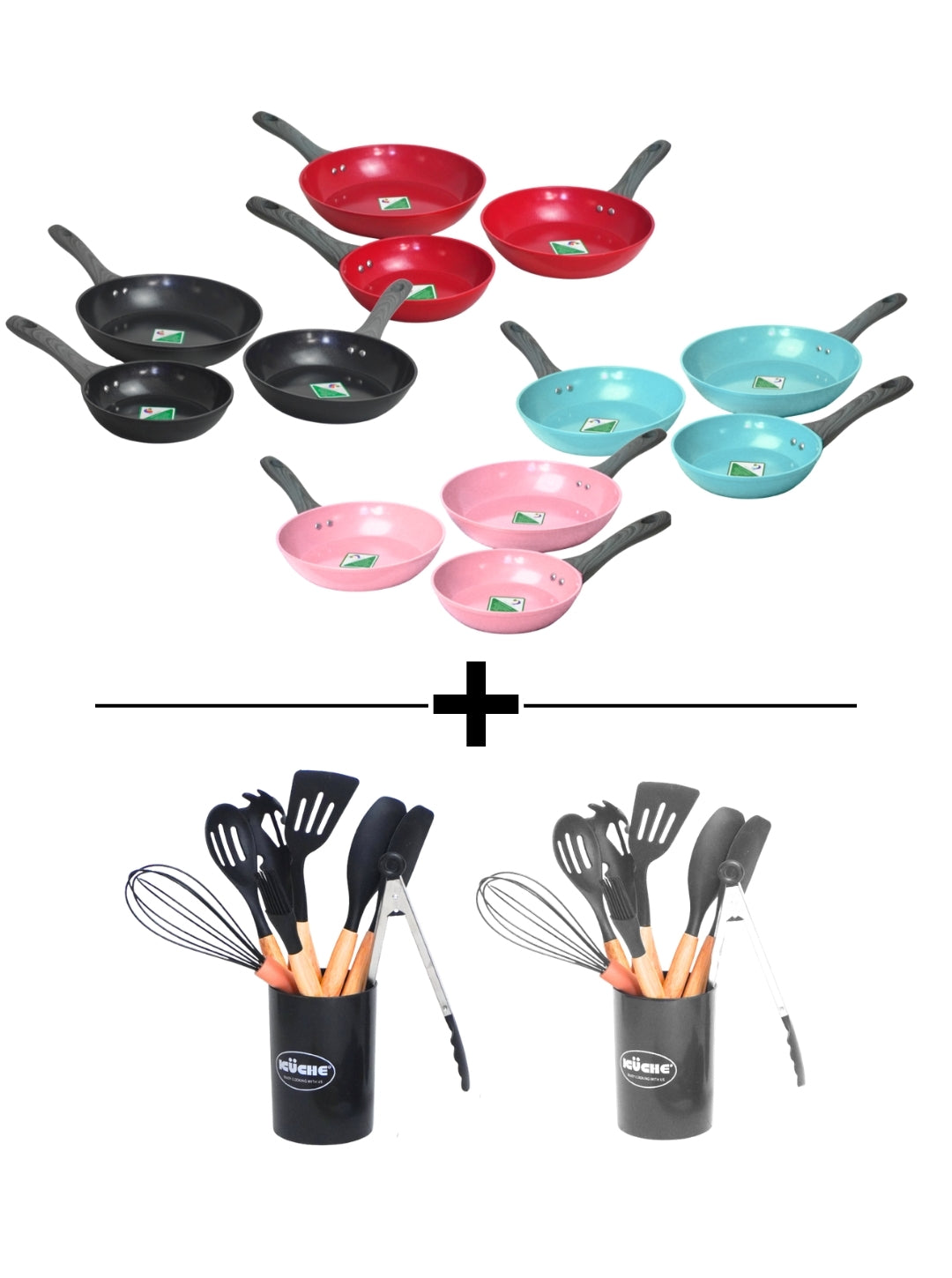PROMOCION - Set de sartenes Palermo de cerámica antiadherente + Set de Utensilios de  silicona 12 pz