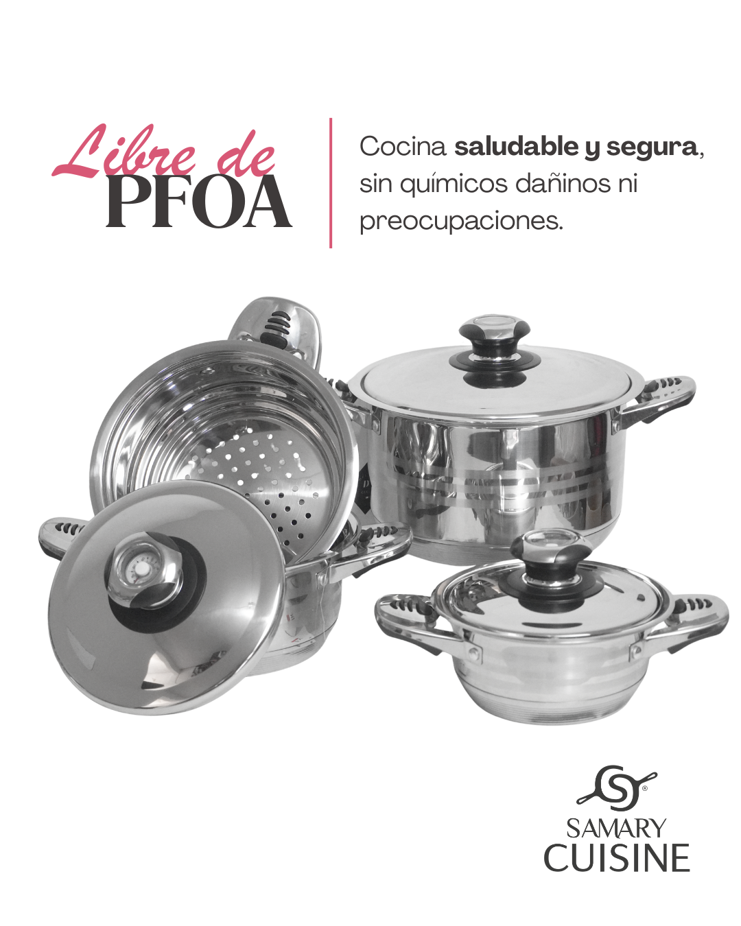Batería de Cocina Acero Inoxidable Bateria DC - 16 pz con Mangos de Silicona | Juego de Ollas y Sartenes con Tapas de Vidrio | Fondo Multicapas | Apta para Gas, Eléctrica e Inducción | Alta Durabilidad y Fácil Limpieza