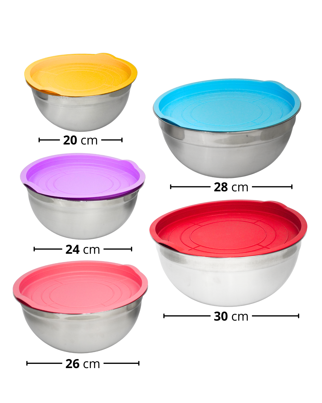 Bowl de acero inoxidable con tapa - GENERICO 5 pz