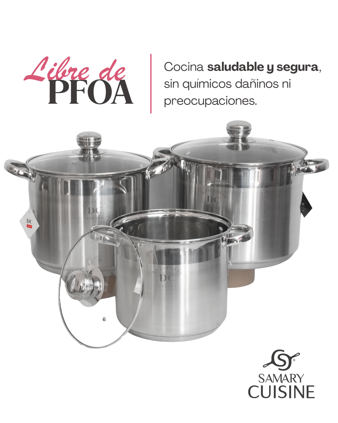 Ollas Acero Inoxidable - DC 8pz 30, 32 y 34 cm