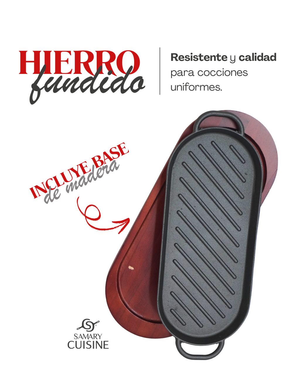 Grill Ovalado 38, 42  cm de hierro c/ tabla - GRILL