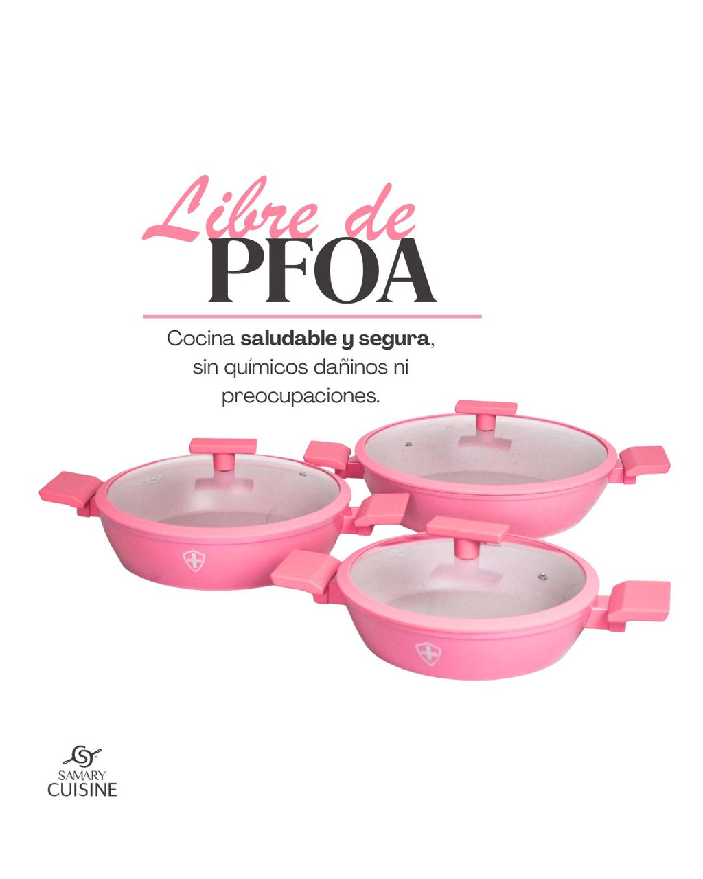 Ollas de cerámica Paris Pink - SWISS SILVER 6 pz HSM Antiadherente premium