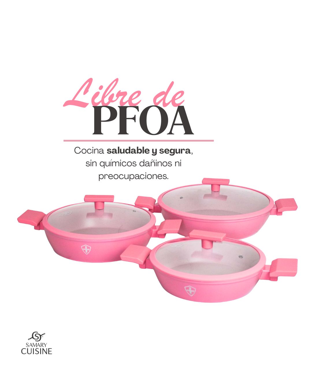 Ollas de cerámica Paris Pink - SWISS SILVER 6 pz HSM Antiadherente premium