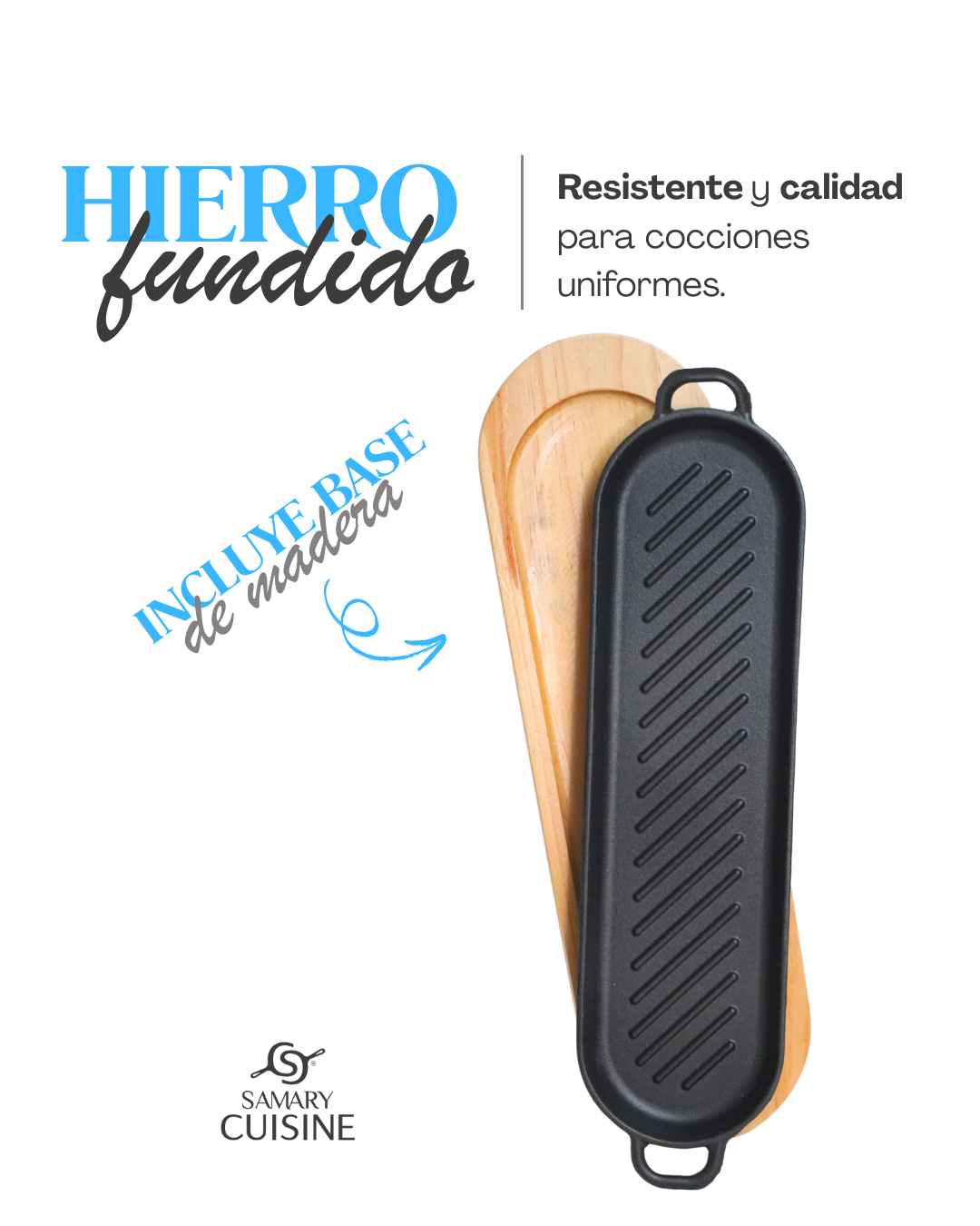 Sarten Grill Ovalado 38 cm hierro c/ tabla
