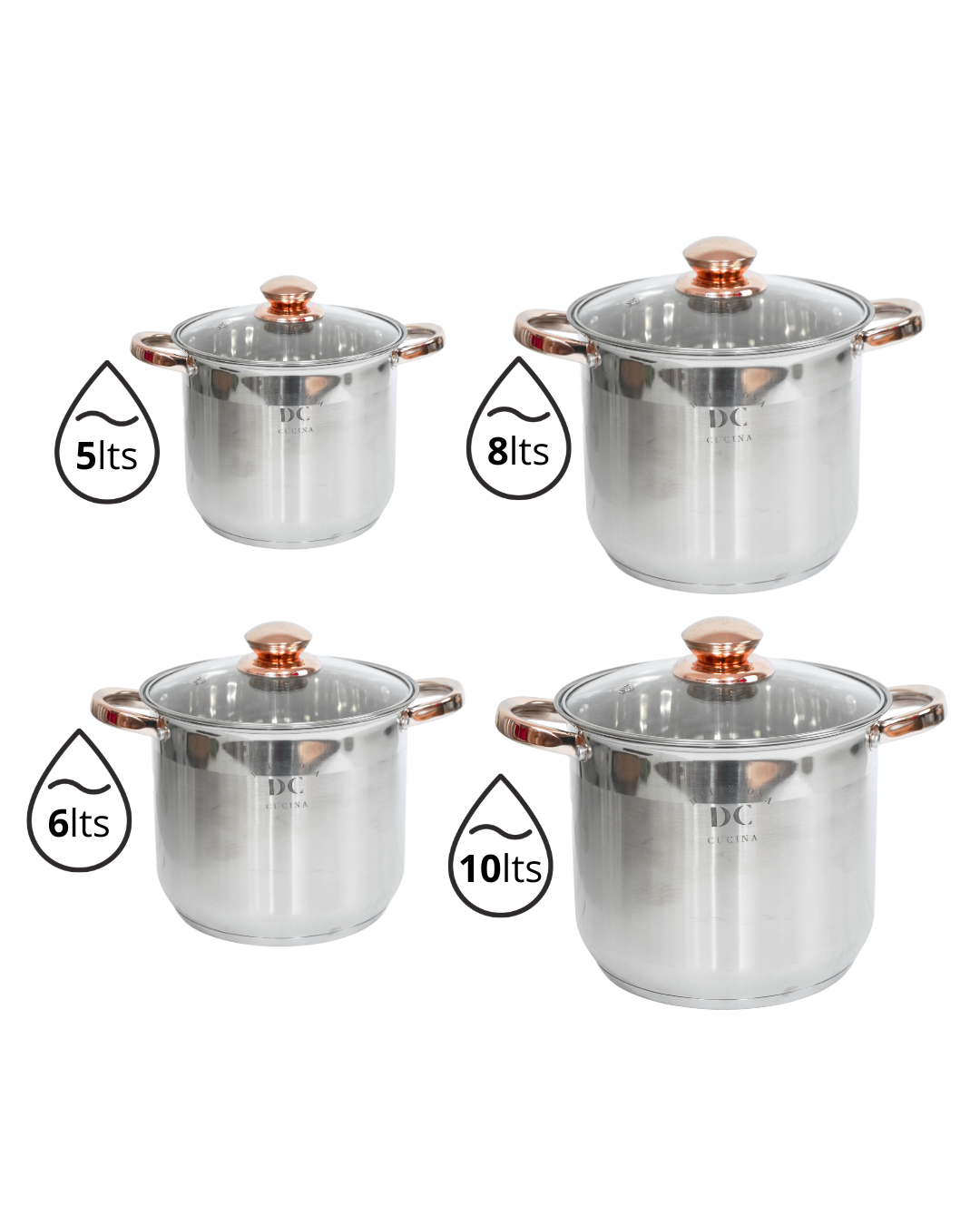 Ollas DC Acero Inoxidable - DC 8pz (30, 32 y 34 cm)