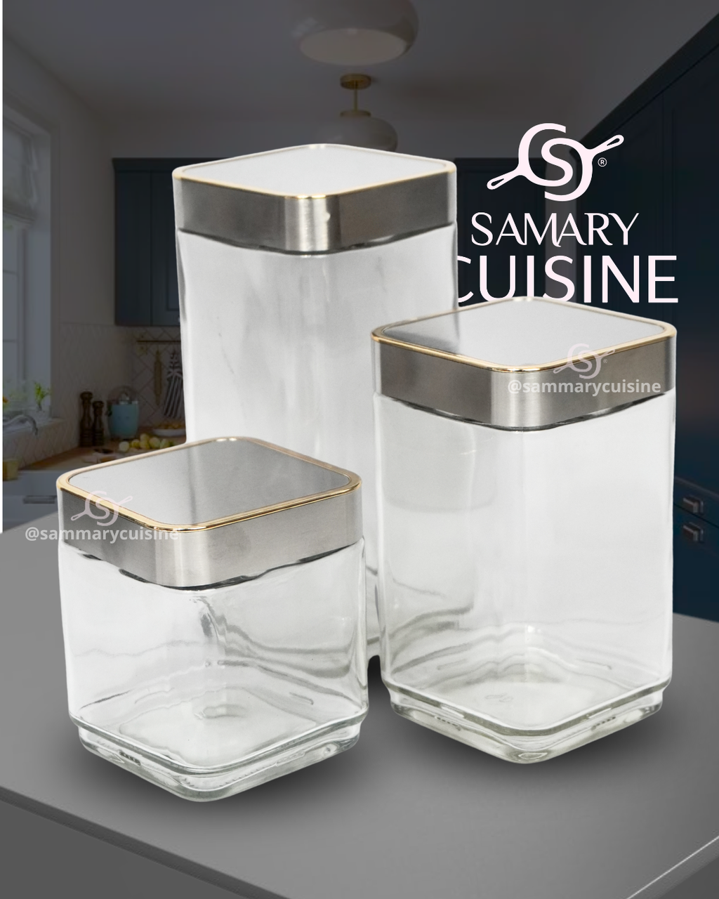 Azucarero de Vidrio Cuadrado 41719  diferentes tamaños - CANISTER 3 pz