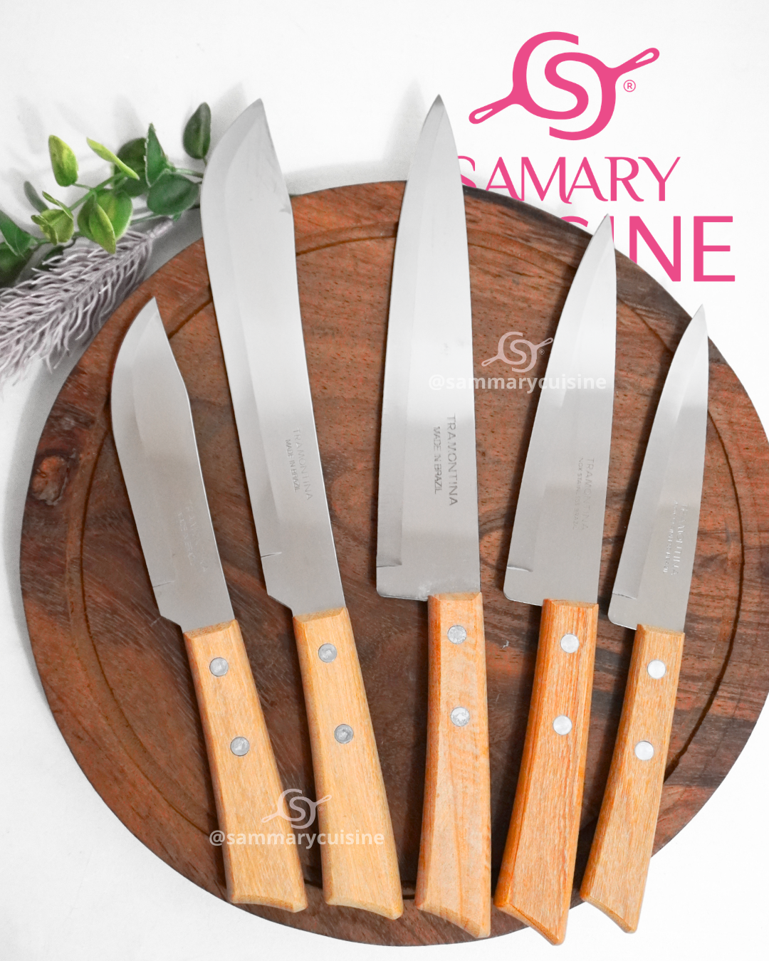 Set de 5 Cuchillos de Cocina de Acero Inoxidable con Mango de Madera