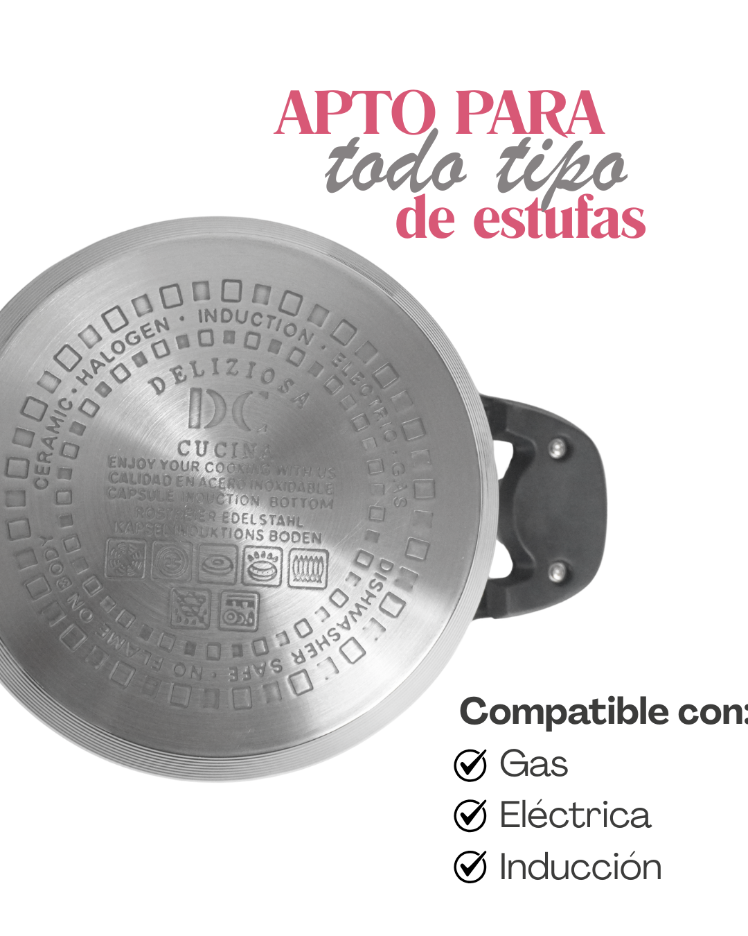 Batería de Cocina Acero Inoxidable Bateria DC - 16 pz con Mangos de Silicona | Juego de Ollas y Sartenes con Tapas de Vidrio | Fondo Multicapas | Apta para Gas, Eléctrica e Inducción | Alta Durabilidad y Fácil Limpieza