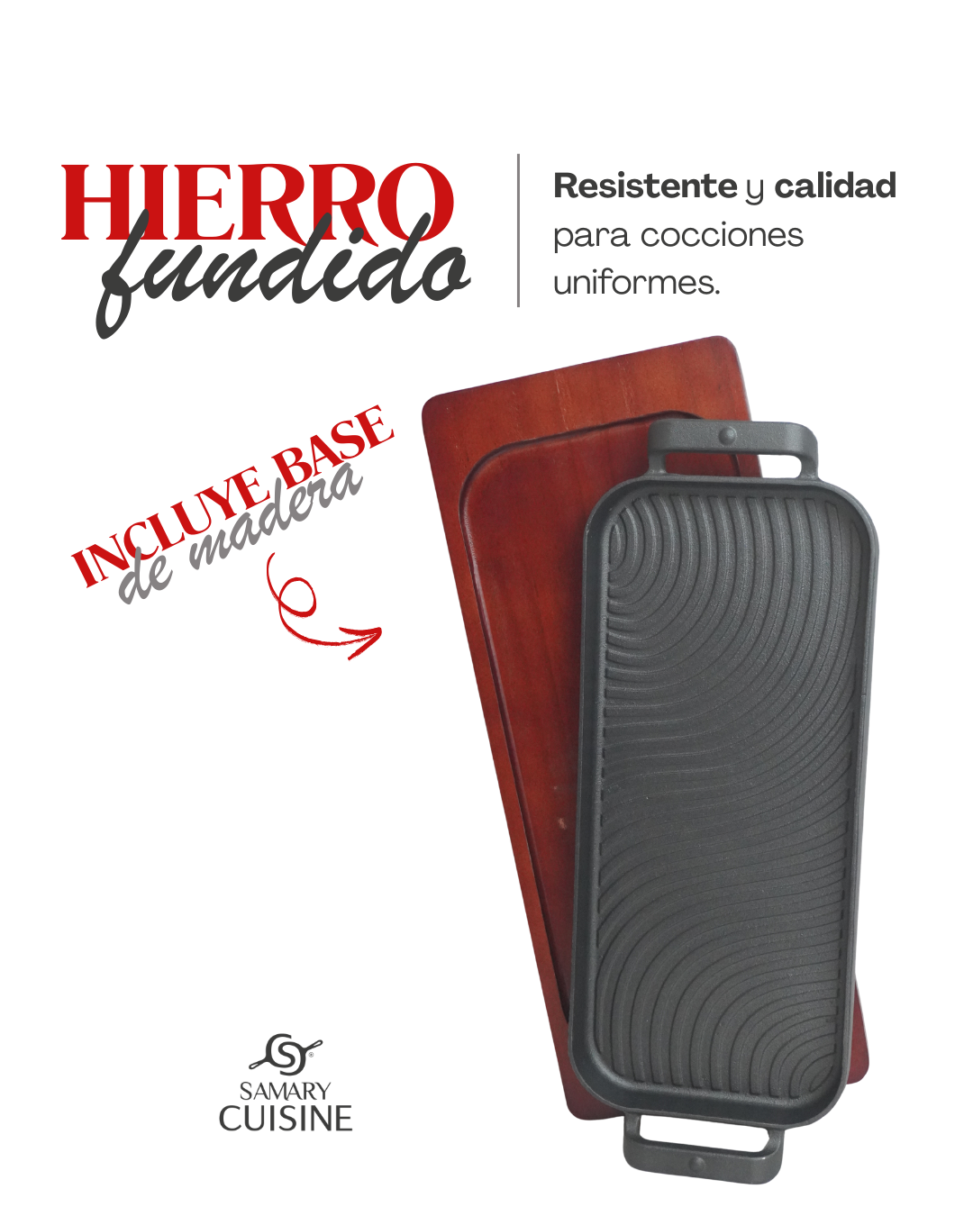 Sarten Grill rectangular de hierro c/ tabla 38