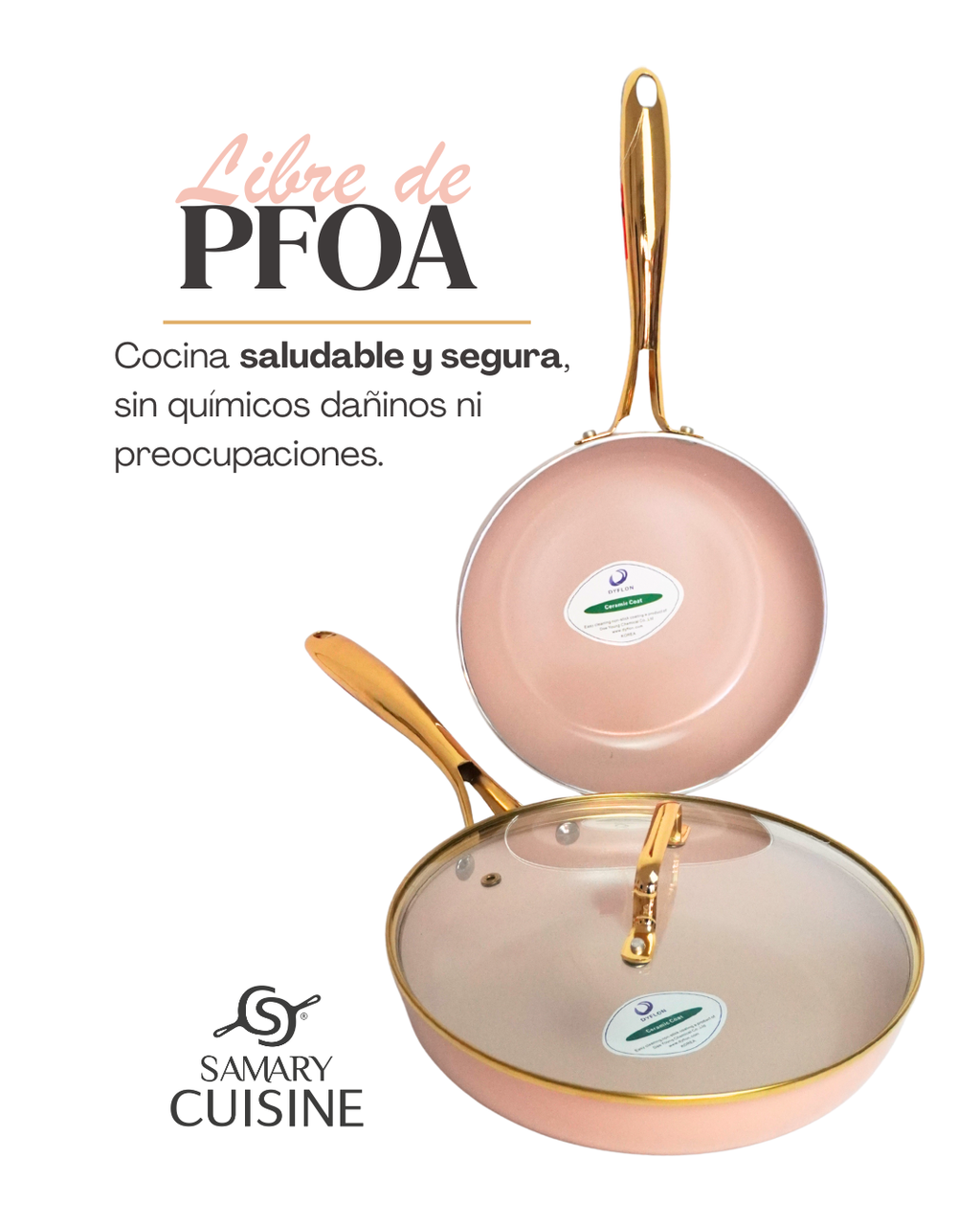 Bateria Ceramica Dore C/vaporera Y Utensilios Mangos Dorado