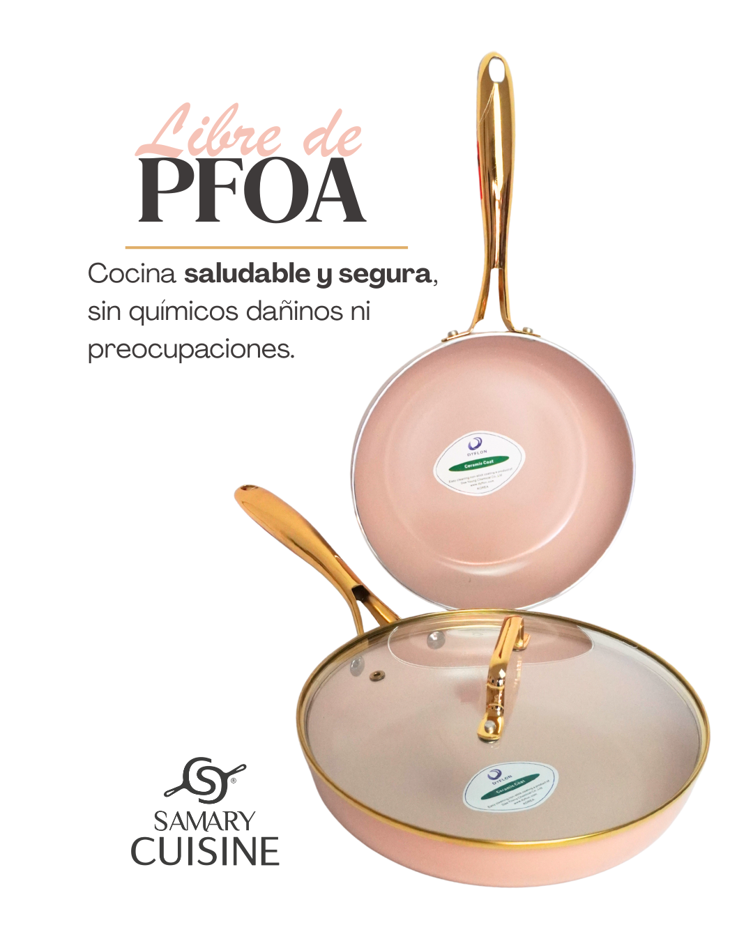 Bateria Ceramica Dore C/vaporera Y Utensilios Mangos Dorado