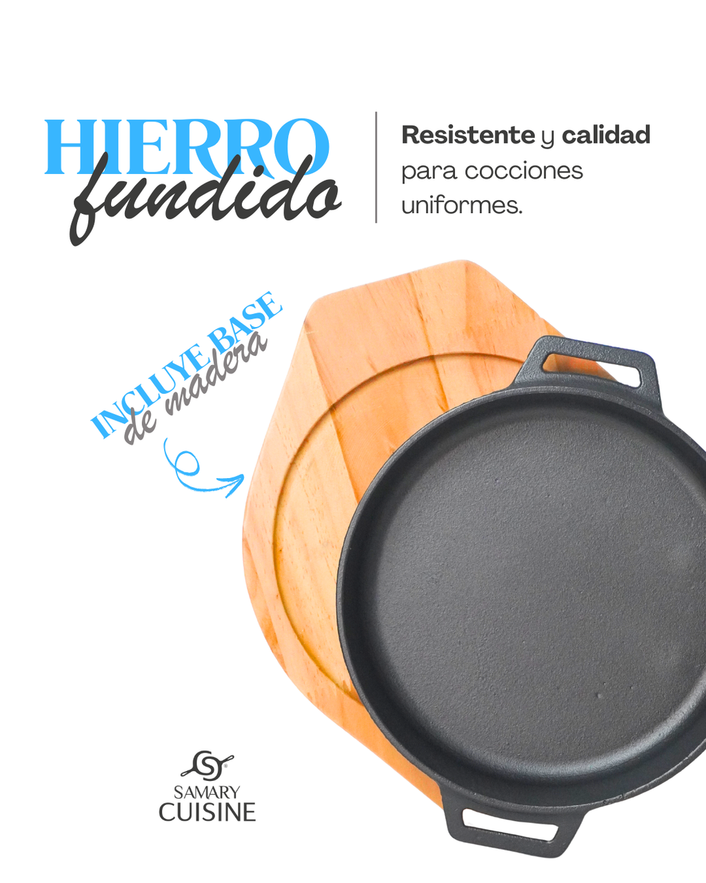 Cacerola Flat 38 cm hierro c tabla  - GRILL para pays