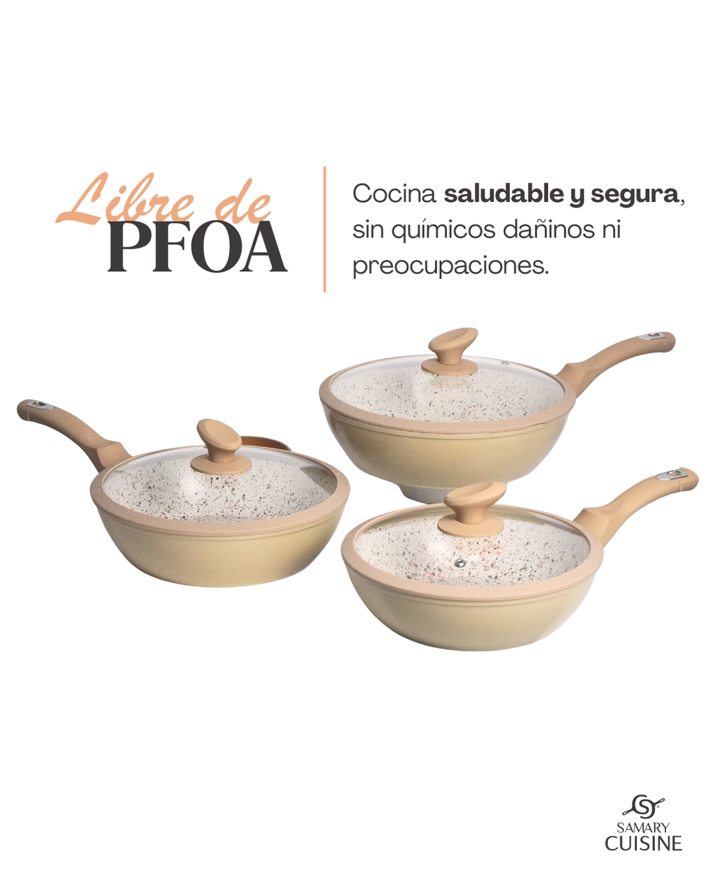 Juego de sartenes olivo ceramica premium 6 piezas 24, 26 y 28 cm