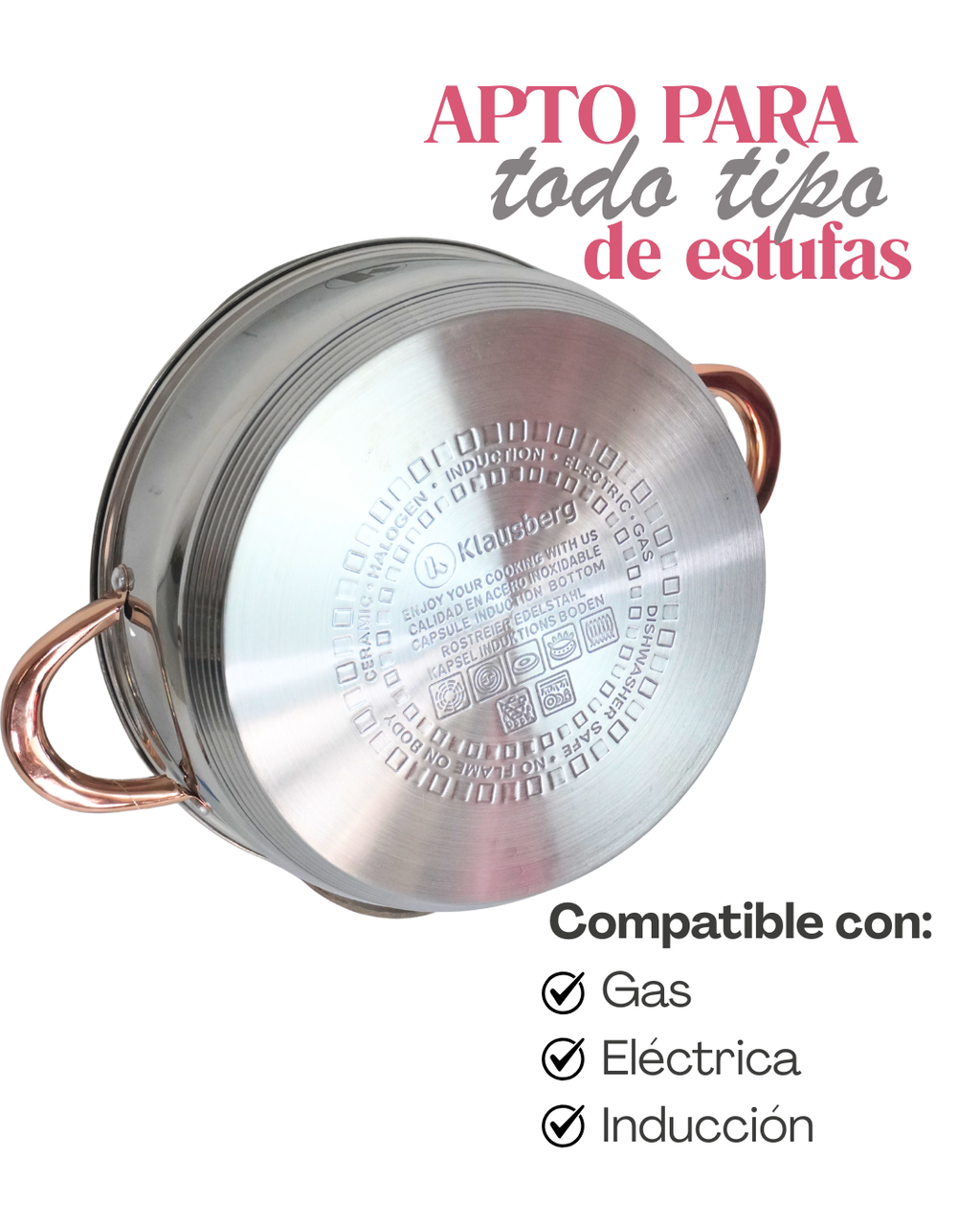 Batería de Cocina Klausberg Praga 12 Pzas Acero Inoxidable Dorado Inducción