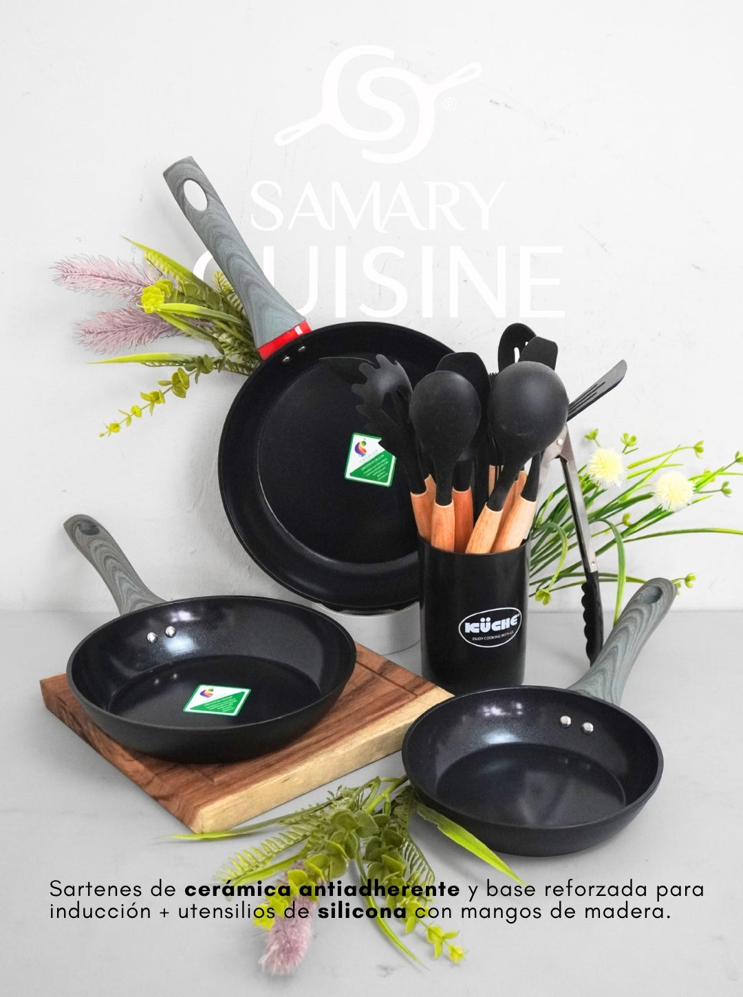 PROMOCION - Set de sartenes Palermo de cerámica antiadherente + Set de Utensilios de  silicona 12 pz