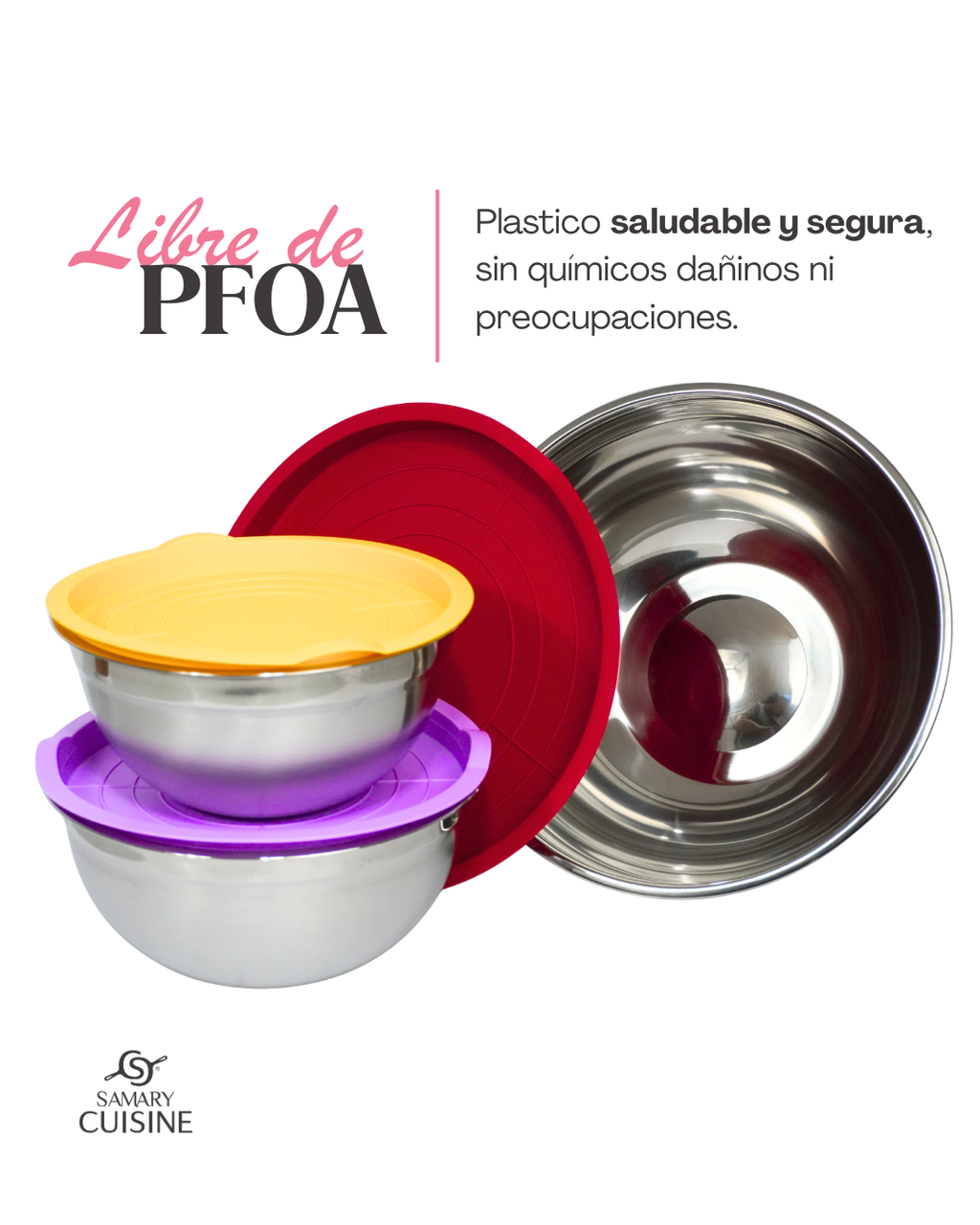 Bowl de acero inoxidable con tapa - GENERICO 5 pz