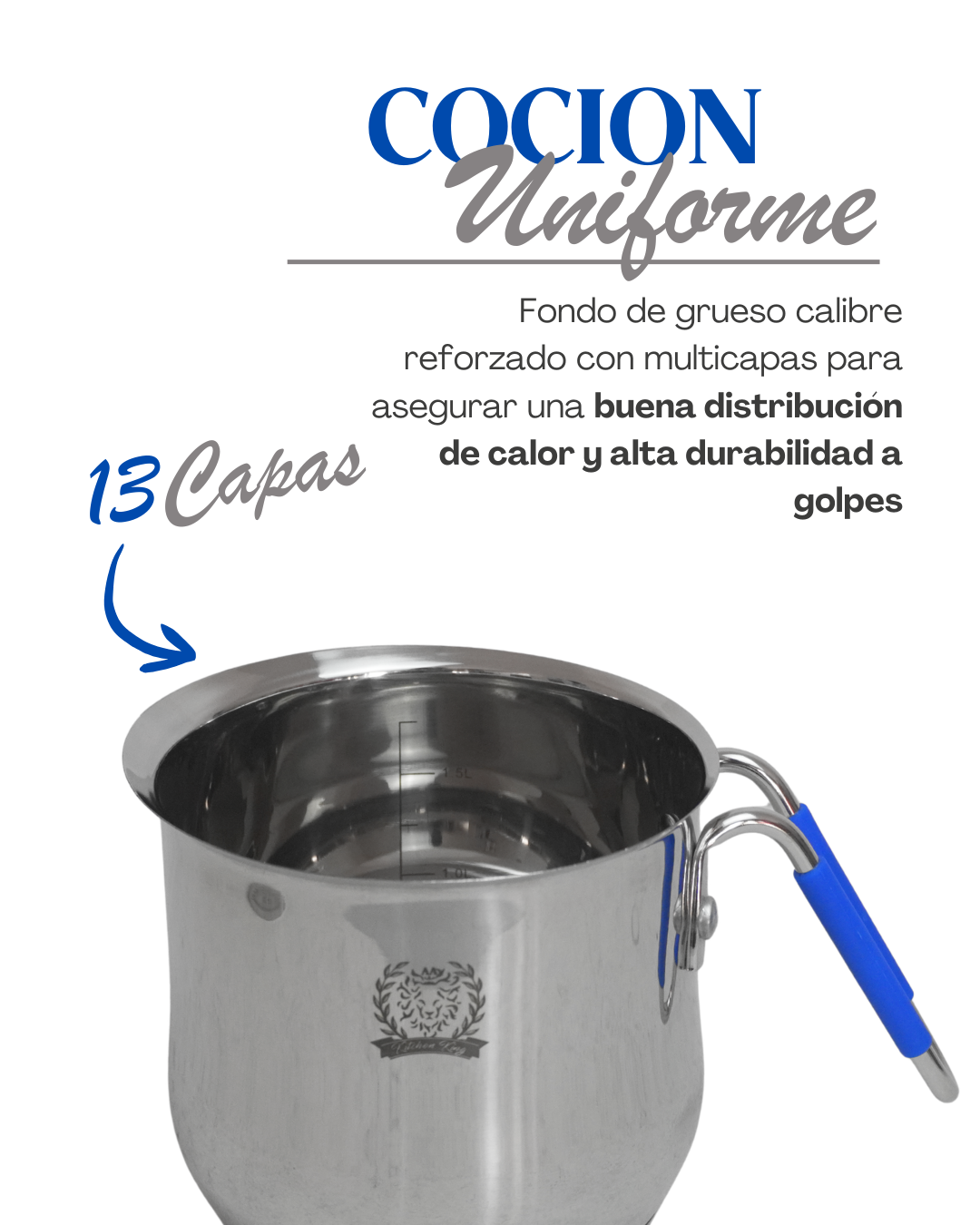 Pocillo de Acero Inoxidable 2 y 3 lts - KITCHEN KING 2pz con Tapa | Olla Multiusos Resistente y Duradera | Mangos Ergonómicos Antideslizantes | Ideal para Hervir, Cocinar y Calentar | Apto para Estufa de Gas y Eléctrica