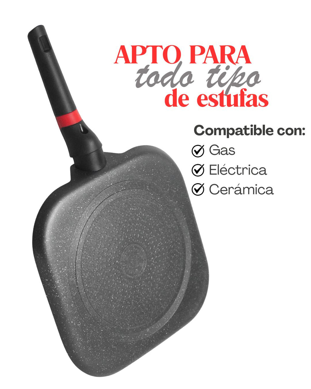 Comal con mango cerámica antiadherente - SWISS SILVER 1pz para una hornilla