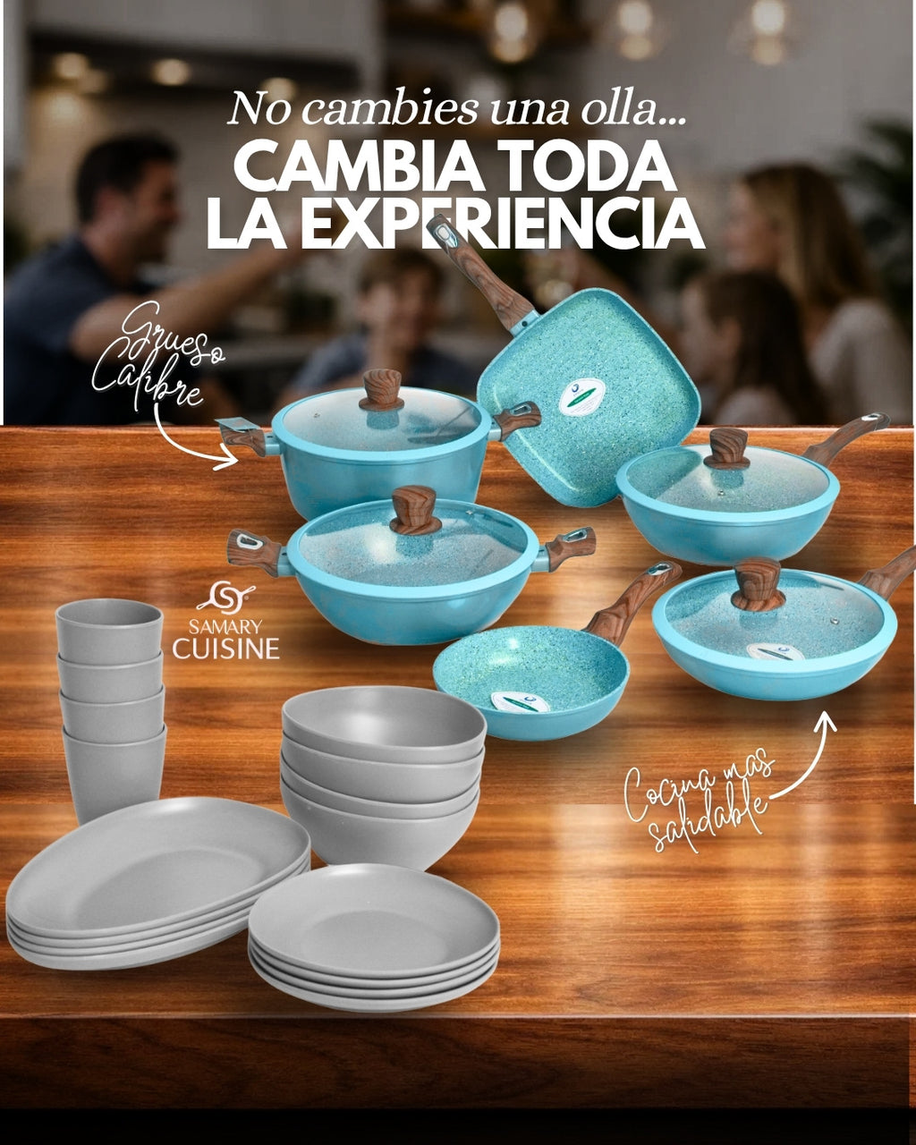 PROMOCIÓN Batería de Cocina Cerámica Antiadherente + Vajilla Melamina