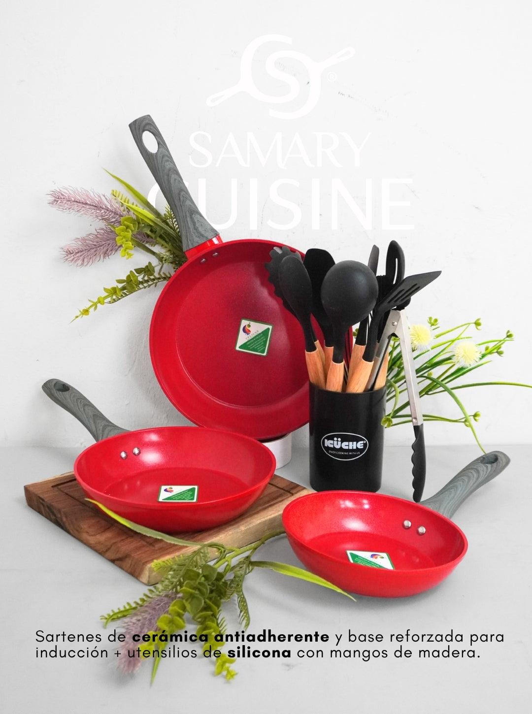 PROMOCION - Set de sartenes Palermo de cerámica antiadherente + Set de Utensilios de  silicona 12 pz