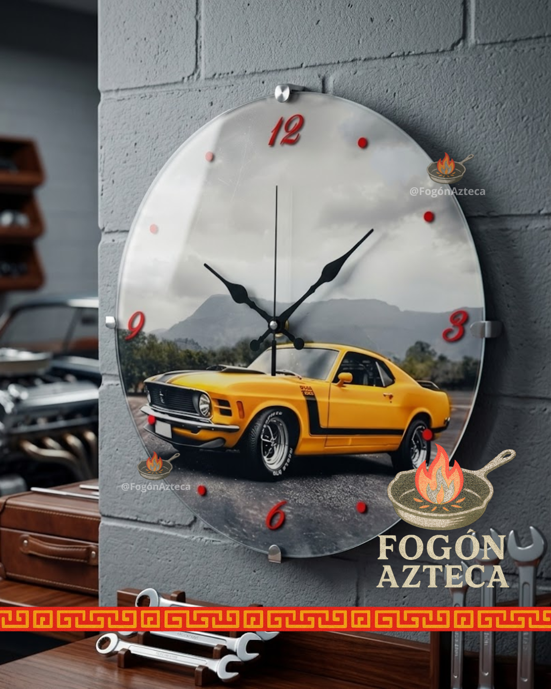 Reloj de cristal circular de autos - Reloj decorativo de pared