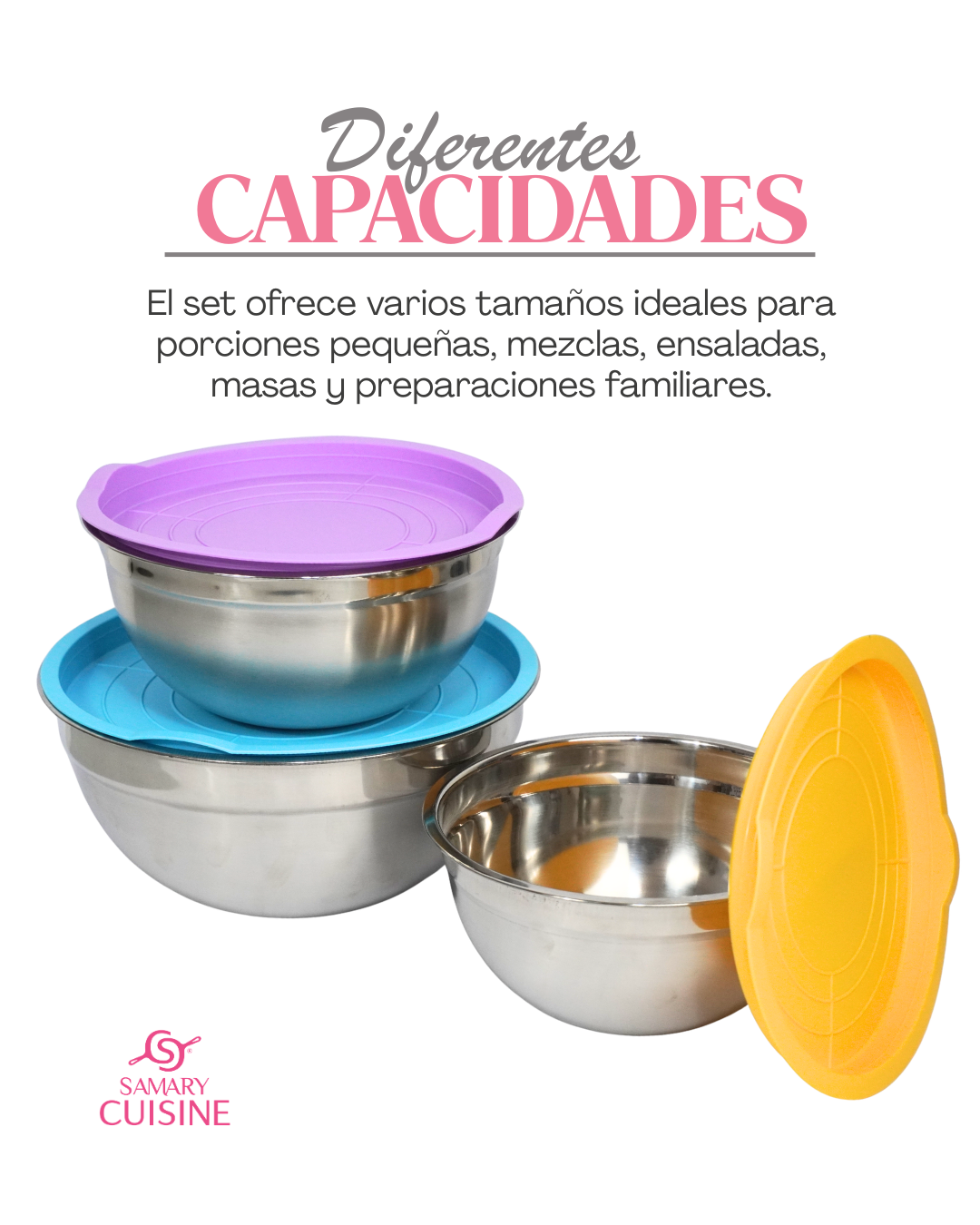 Bowl de acero inoxidable con tapa - GENERICO 5 pz