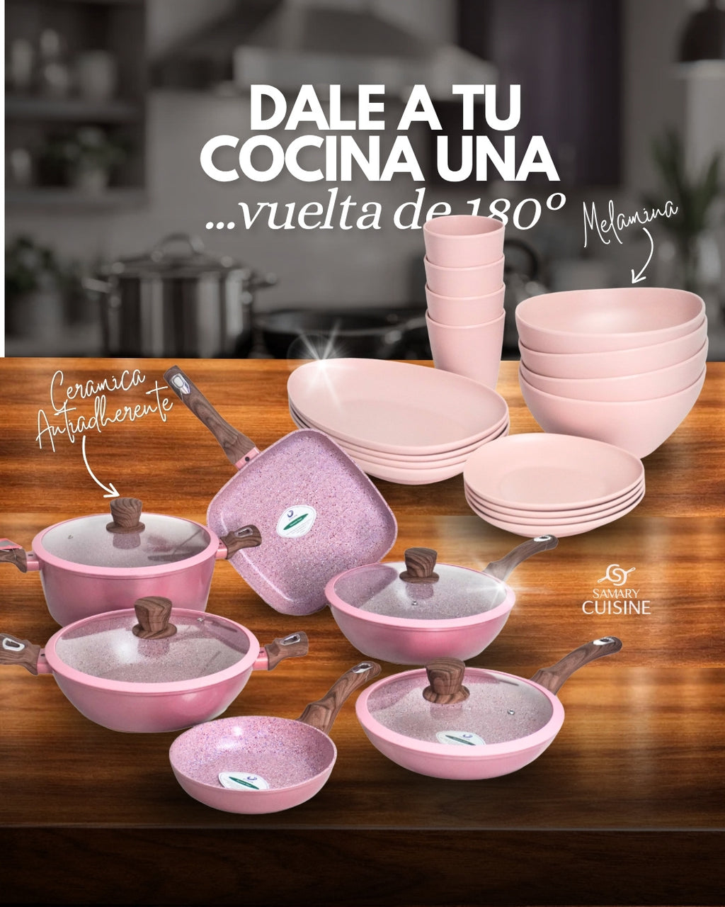 PROMOCIÓN Batería de Cocina Cerámica Antiadherente + Vajilla Melamina